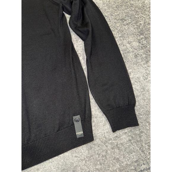 Fendi Brown Monogram Logo Green Trim Black Thin Knit Wool Turtleneck Sweater 48 - Picture 8 of 15